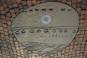 One of the picture stones in Amble Town Square commemorates the conversation between RMS Mauretania and Amble Urban Council