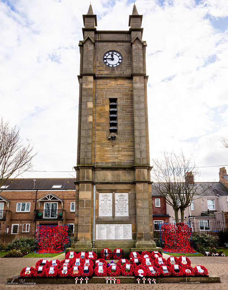clock tower with wreaths AM