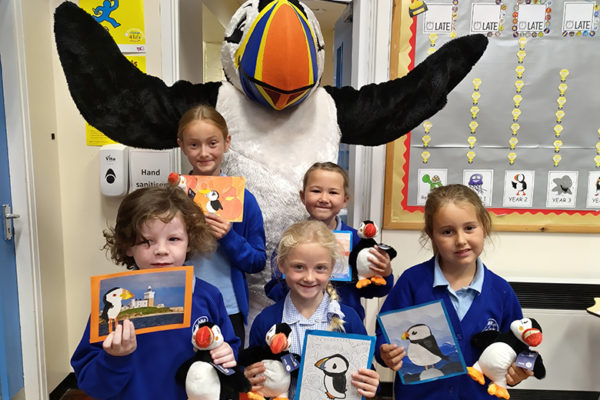 Puffin painting winners meet Tommy Noddy