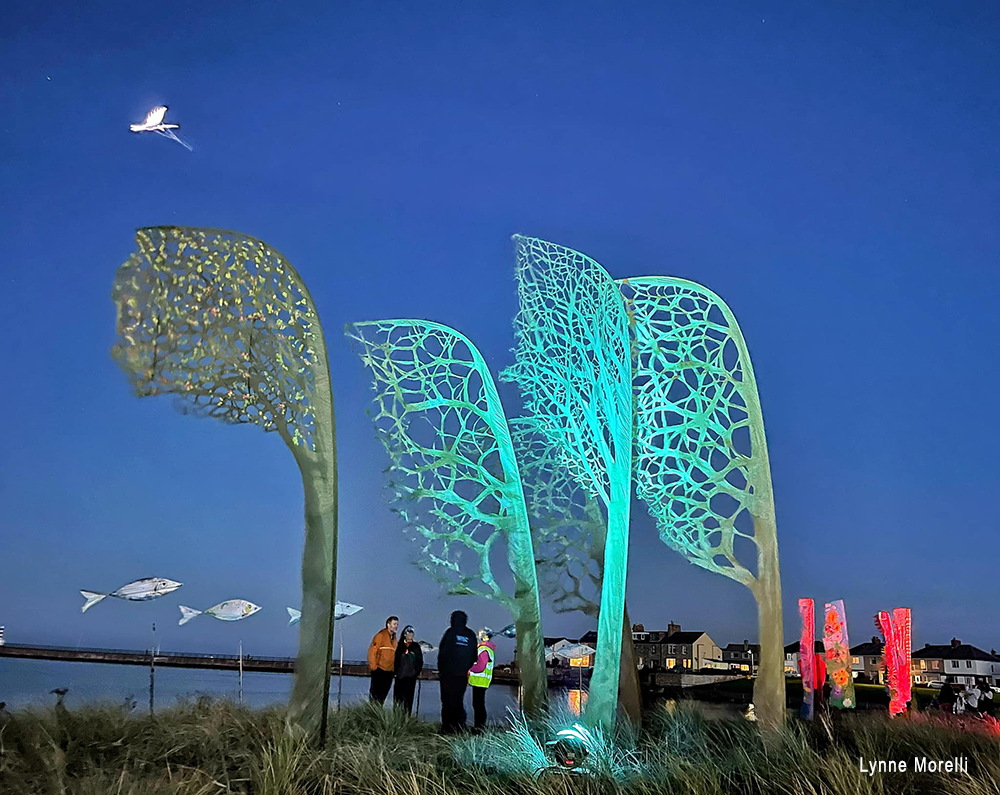 Flags in the Shape of Seaweed are Lit by Colourful Lights