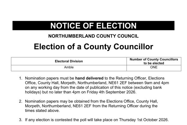 Election called after death of Amble councillor