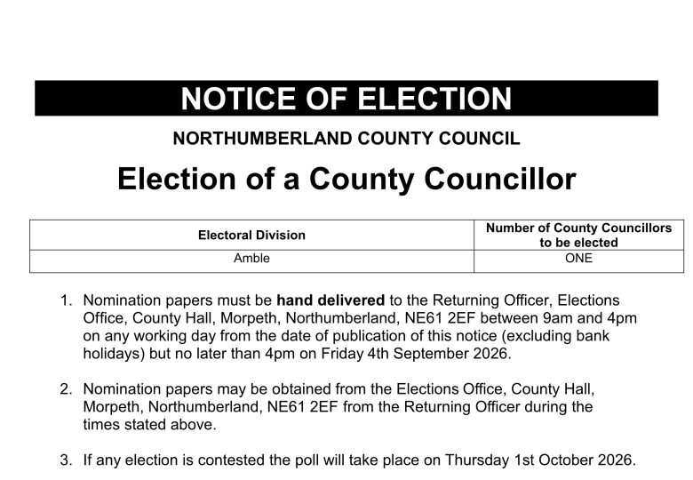 By-election called for Amble ward